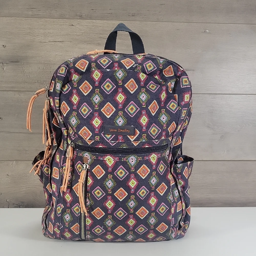 Vera Bradley Mini Medallions Backpack with Blue Multicolor Diamond Pattern